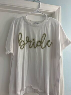 White 'Bride' Tinsel Script Tee